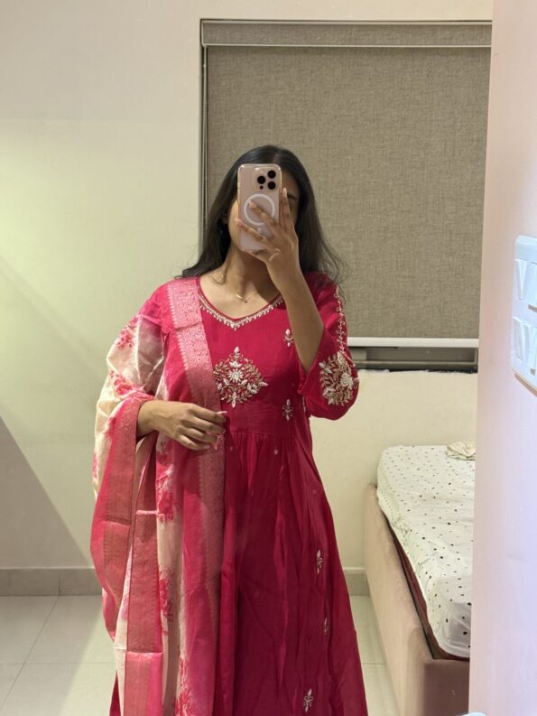 Rani Pink Pure Mulchanderi set – Maghuva Designs By SR