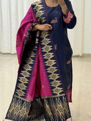 Blue and pink pattu set