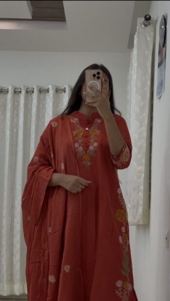 Red cotton Aline set