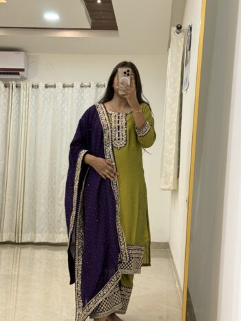 Parrot Green and purple party wear set