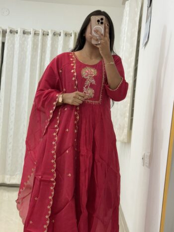 Rani pink Chanderi set