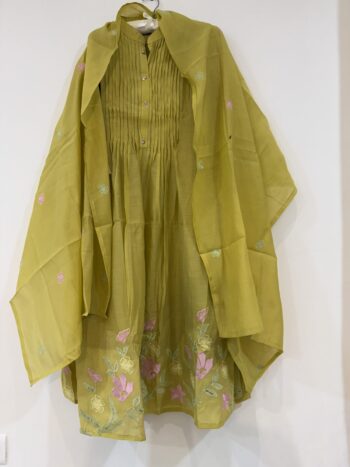 Lemon yellow chanderi Aline set