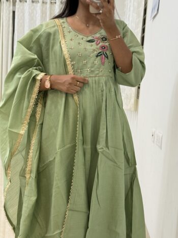 Apple Green Chanderi Aline set