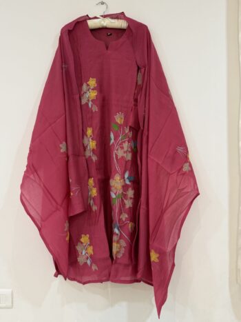 Brush Painted Rose pink Aline Chanderi set