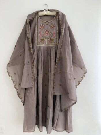 Dark grey Chanderi set