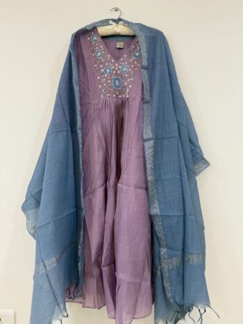 Pastel lavender and Blue Chanderi set