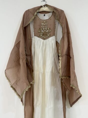White and brown Chanderi set