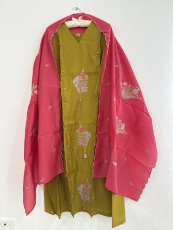 Mustard yellow and pink Chanderi set