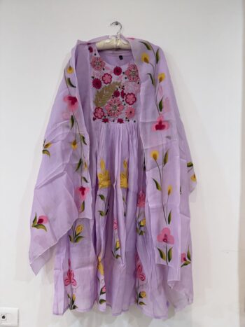 Lavender floral chanderi aline set