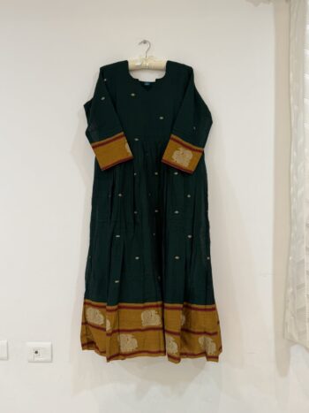 Dark Green and mustard yellow Narayanpet frock