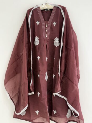Brick brown Embroidery Aline set