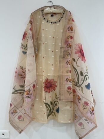Cream kota embroidery set